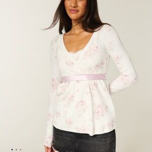 Hollister Long Sleeve Wrap-Front Floral Baby Doll Top NWT